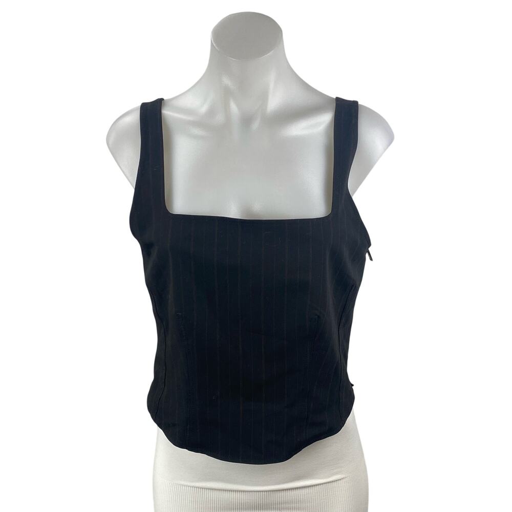 Samsoe Womens Black Pinstripe Square Neck Sleeveless Crop Cami Blouse Tank Top M